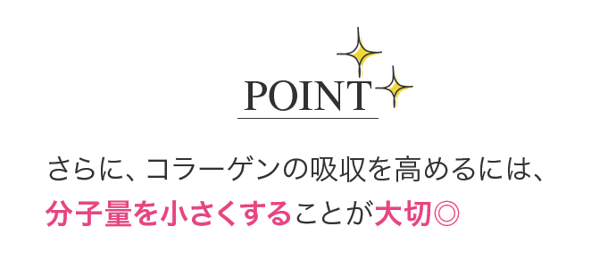 POINT さらに、コラーゲンの吸収を高めるには、分子量を小さくすることが大切