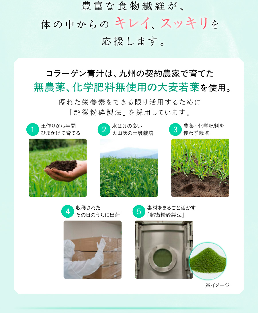 豊富な食物繊維が、体の中からのキレイ、スッキリを応援します。