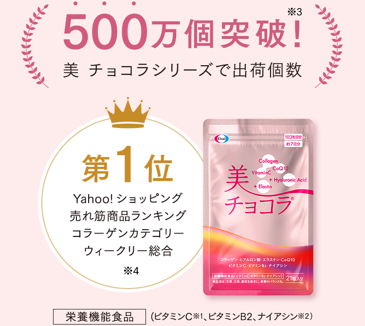 500万個突破！※3 美 チョコラシリーズで出荷個数 第1位 Yahoo!ショッピング売れ筋商品ランキングコラーゲンカテゴリーウィークリー総合※4