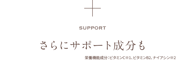 +Support さらにサポート成分も 栄養機能成分：ビタミンC※1、ビタミンB2、ナイアシン※2