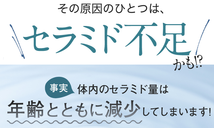 その原因のひとつは、セラミド不足かも!? 事実体内のセラミド量は年齢とともに減少してしまいます!