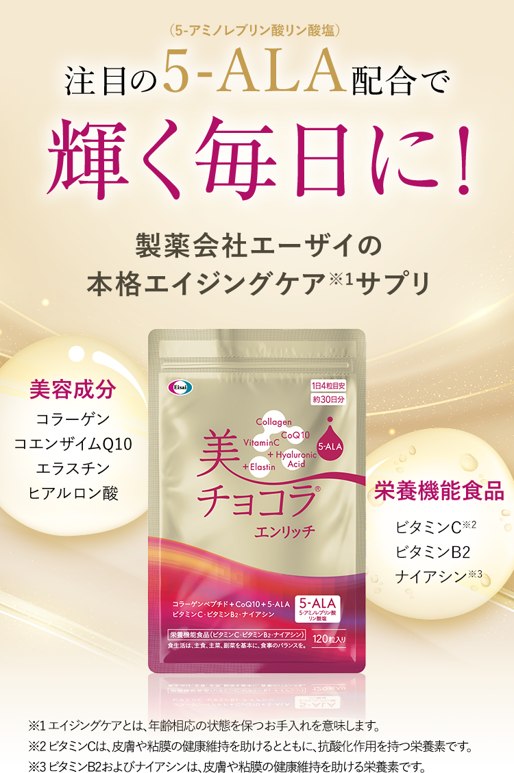 注目の5-ALA配合で輝く毎日に! 製薬会社エーザイの本格エイジングケアサプリ