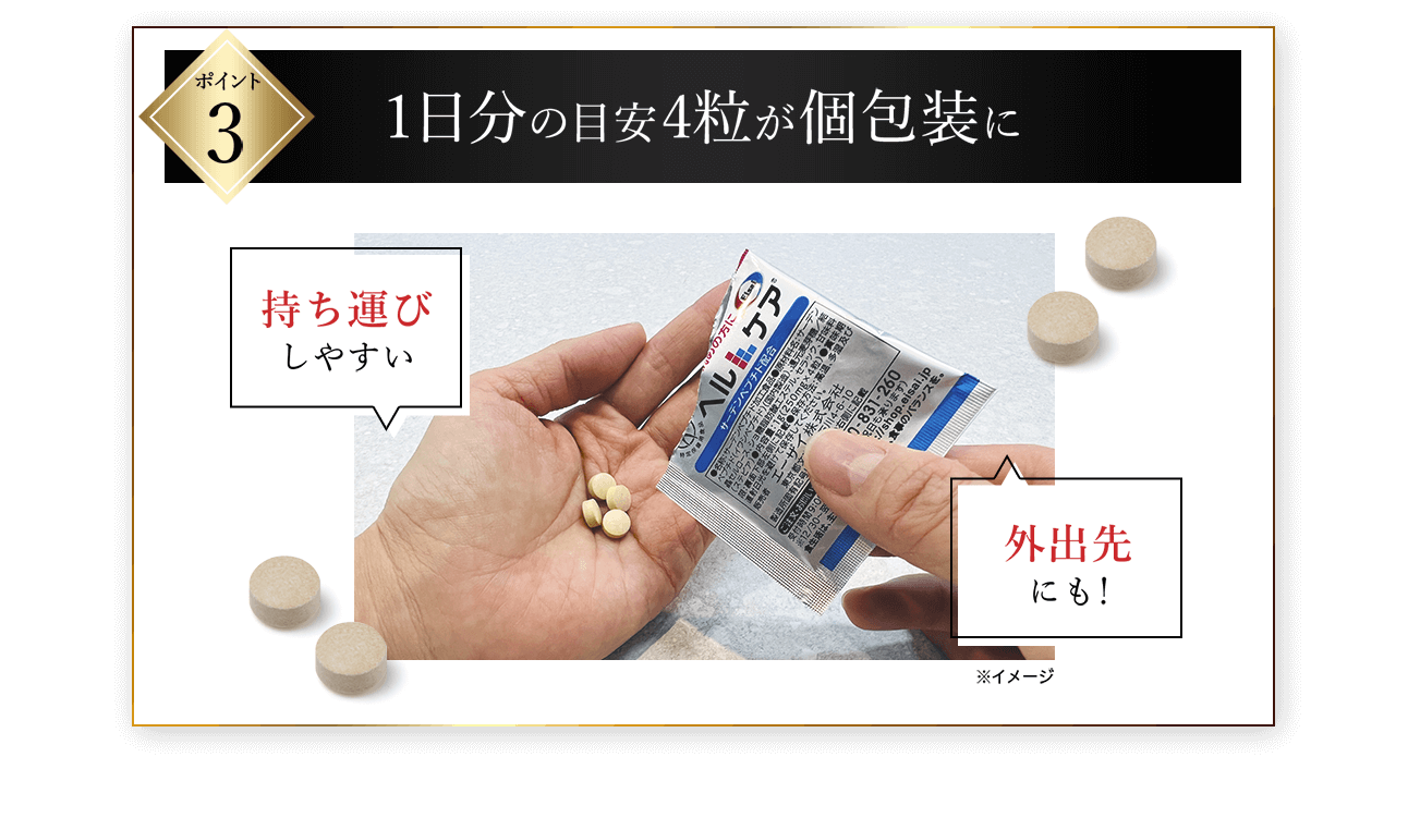 3 1日分の目安4粒が個包装に