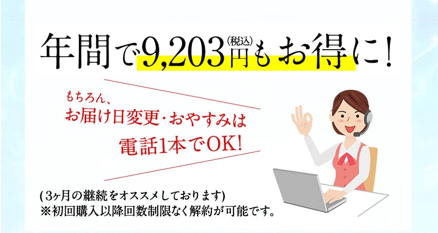 年間で8,528円+税もお得に！　もちろんお届け日変更・おやすみは電話1本でOK！