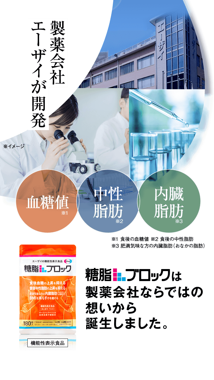 製薬会社エーザイが開発　糖脂ブロックは製薬会社ならではの想いから誕生しました。